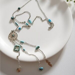 Hand Crafted Turquoise-Bead Silver Pendant Necklace